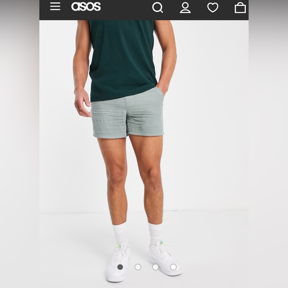 ASOS DESIGN LIGHTWEIGHT SLIM SHORTER SHORTS GREEN NEW IN BAG CHUBBIES STYLE - Picture 1 of 10